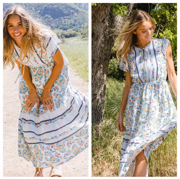 34 Boho Chic Floral Short Sleeve Midi Peasant Dress - Picture 4 of 4